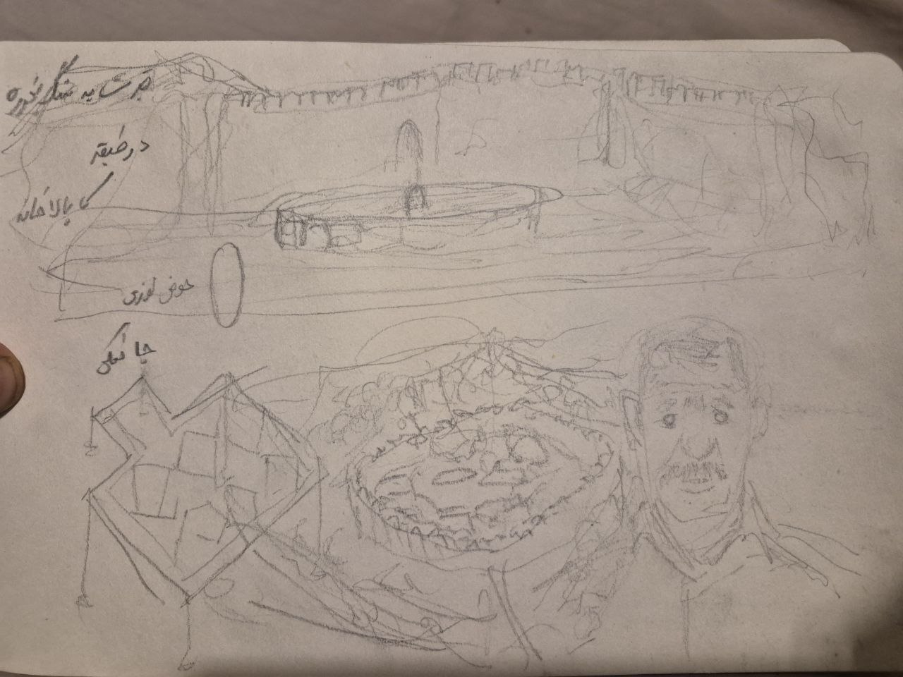 Bijar, winter visit: my drawing of the older man and notes from his account of the city when he was young.