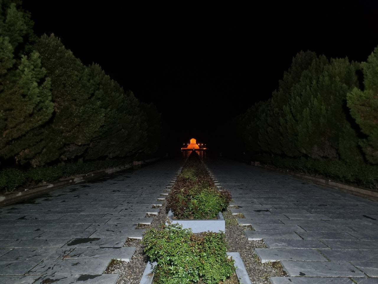 Tomb of Cyrus, Pasargadae — illuminated at the end of the path.