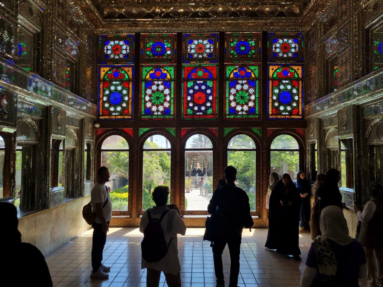 Coloured glass and mirrored walls in a historic house in Shiraz.
