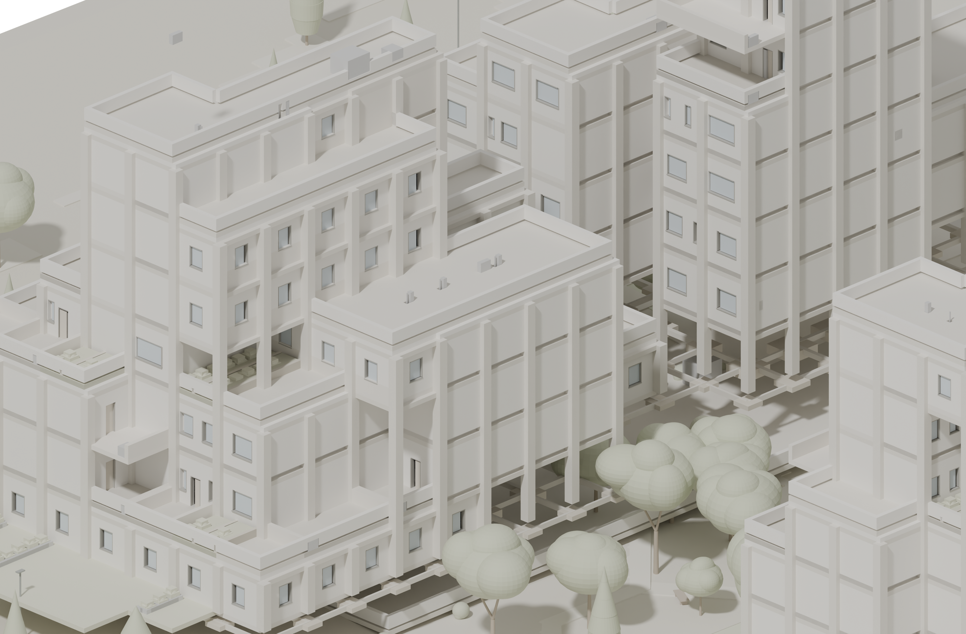 Detailed model render of the northern C01 cluster and shared ground