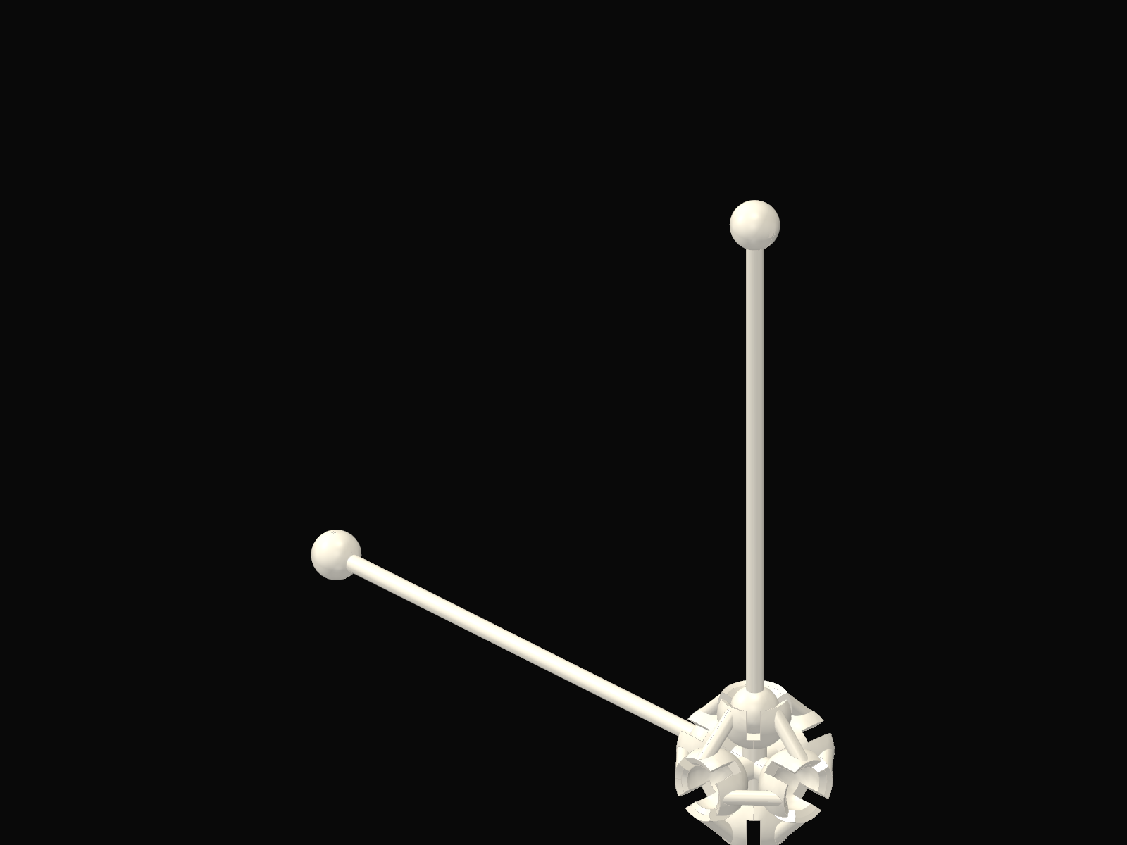 Sphere-ended rods seated in a printed node