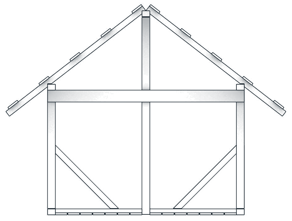 Original Nefar gable frame drawing with roof, ridge, posts and braces