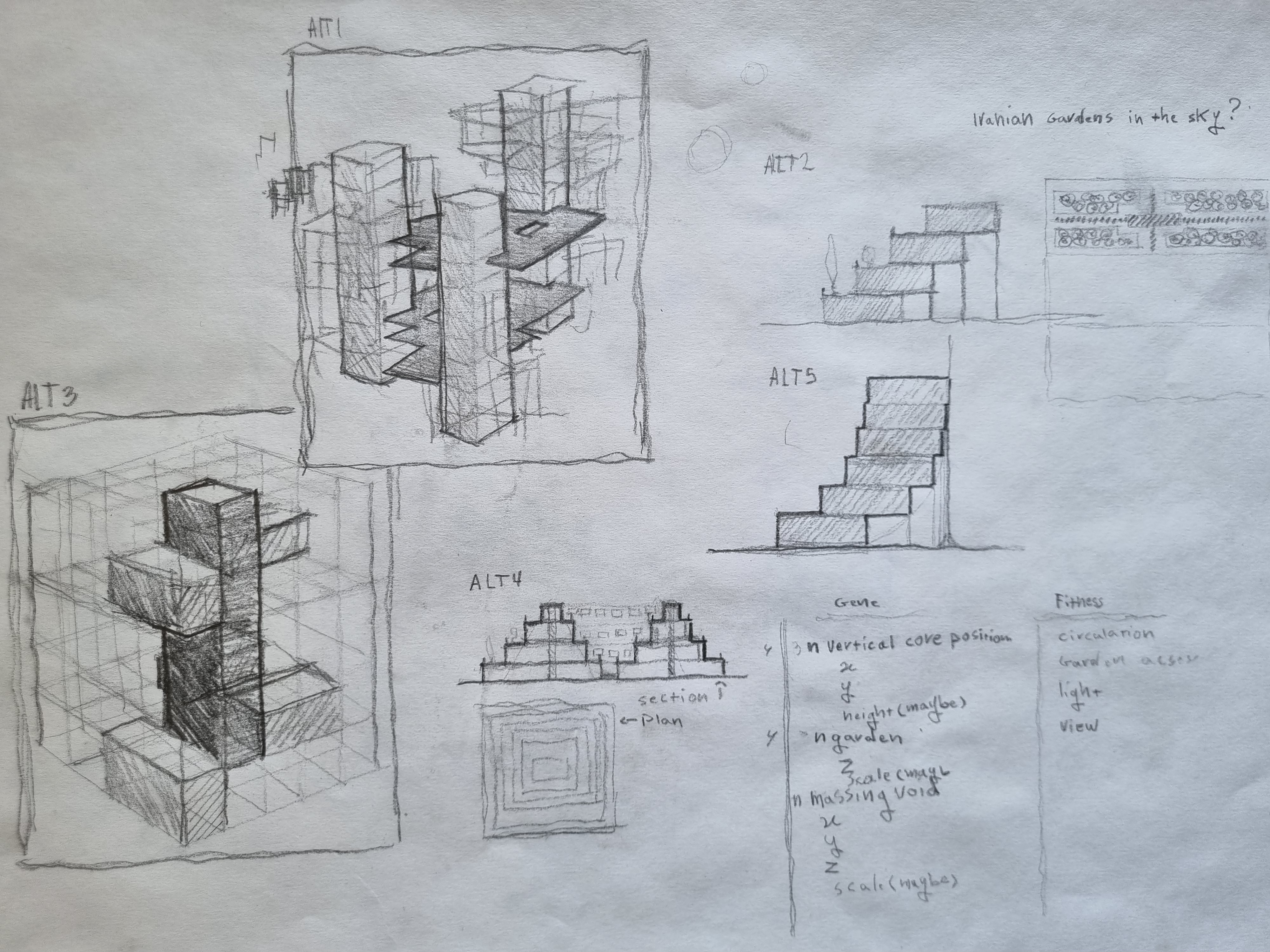 Original notebook studies of housing, cores and gardens