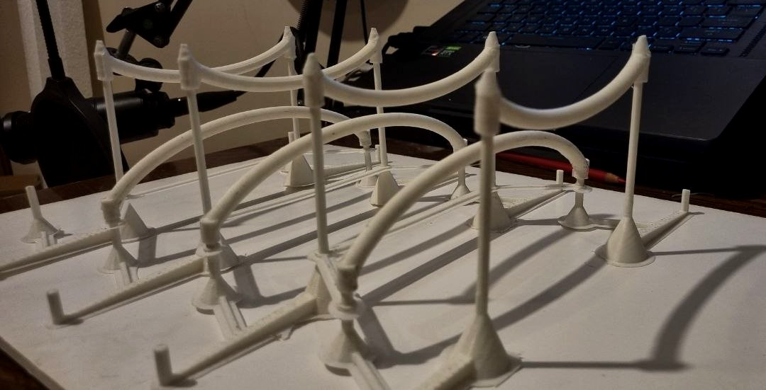 Physical Denver Airport roof study frame assembled on a base