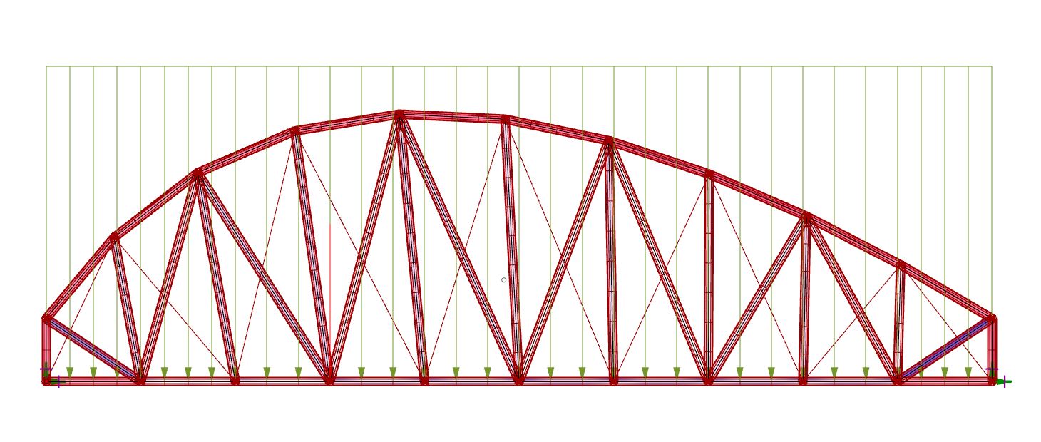 Original bridge viewport showing applied downward load arrows