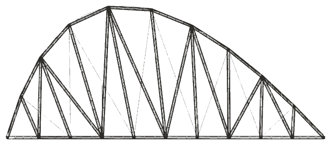 Saved high-crown asymmetric truss linework