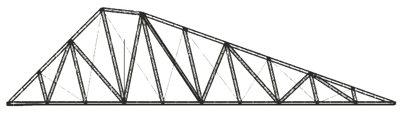 Saved sloping-crown asymmetric truss linework