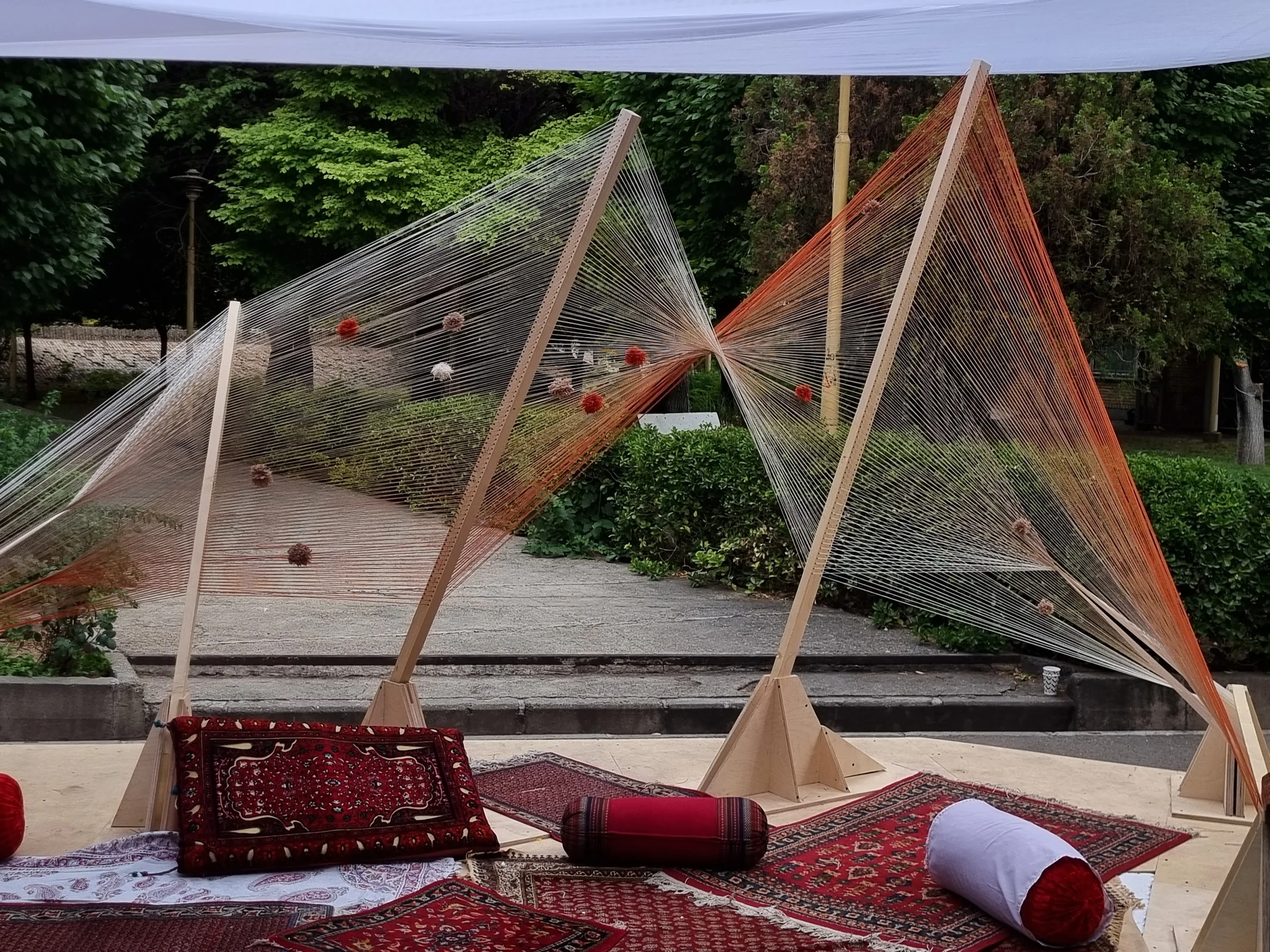 Wood–Thread Pavilion / photographed built installation